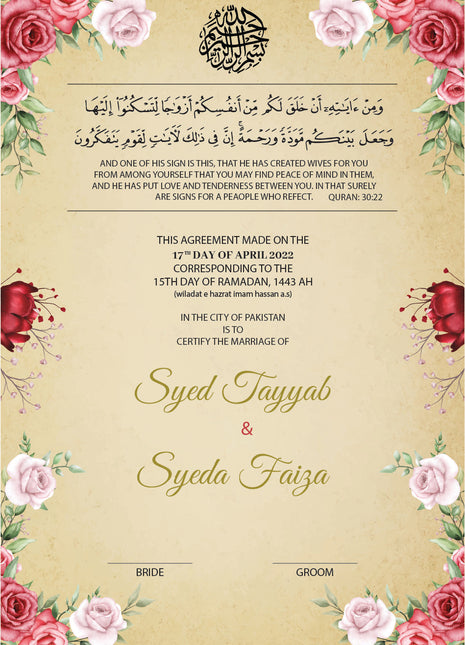 Nikkah Agreement Customized