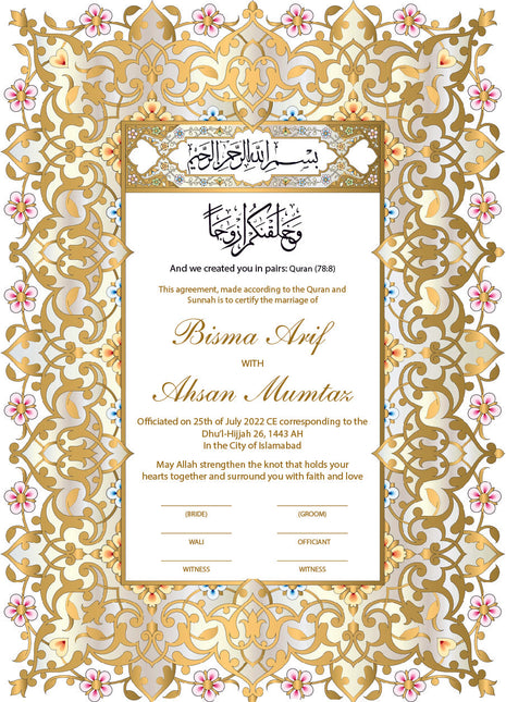Nikkah Agreement Customized