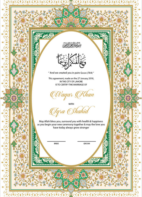 Nikkah Agreement Customized