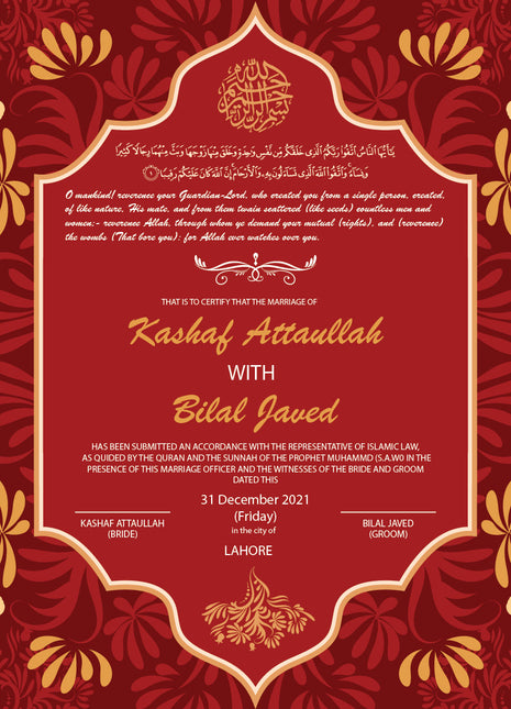 Nikkah Agreement Customized