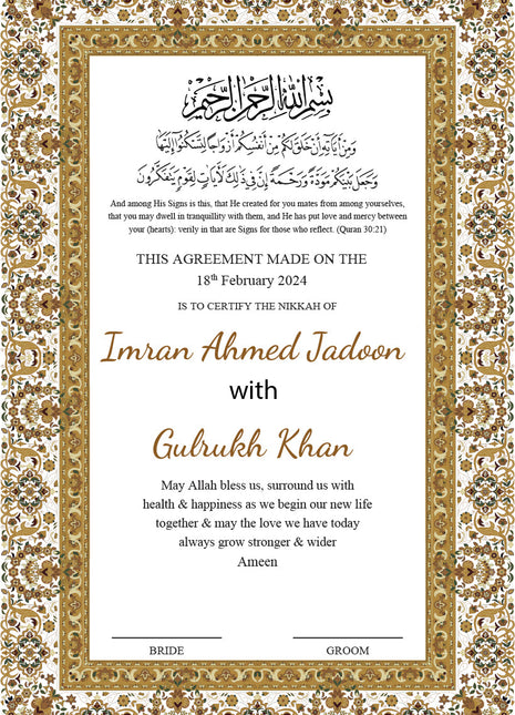 Nikkah Agreement Customized