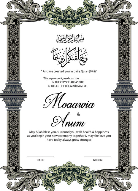 Nikkah Agreement Customized