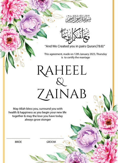 Nikkah Agreement Customized