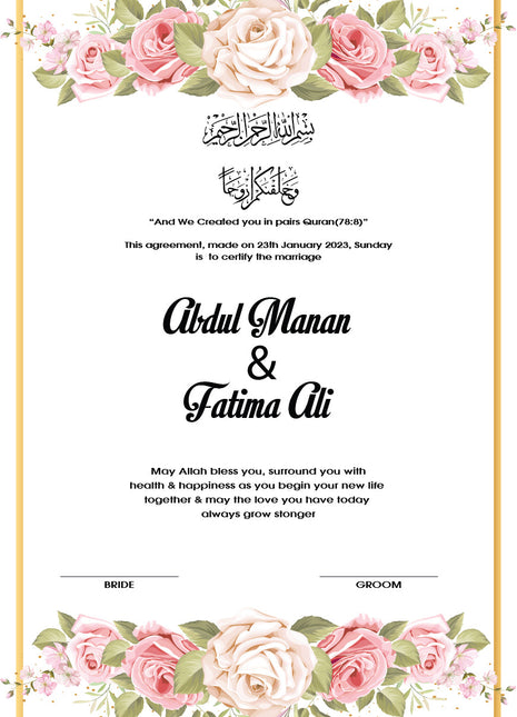 Nikkah Agreement Customized
