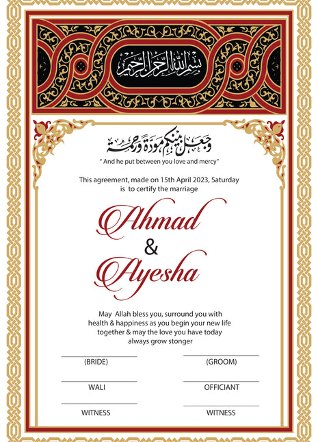 Nikkah Agreement Customized