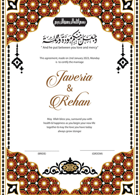 Nikkah Agreement Customized