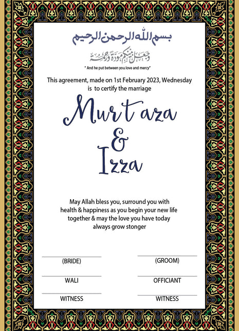 Nikkah Agreement Customized