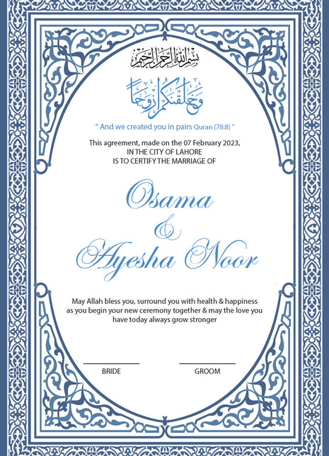 Nikkah Agreement Customized