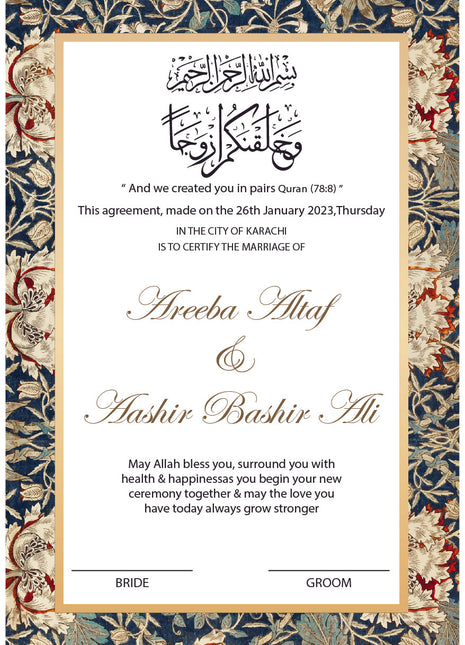 Nikkah Agreement Customized