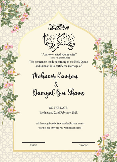 Nikkah Agreement Customized