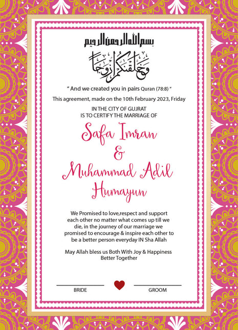 Nikkah Agreement Customized