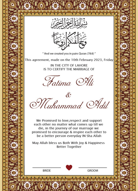 Nikkah Agreement Customized