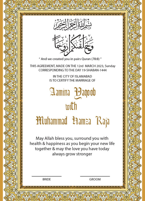 Nikkah Agreement Customized