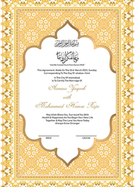 Nikkah Agreement Customized