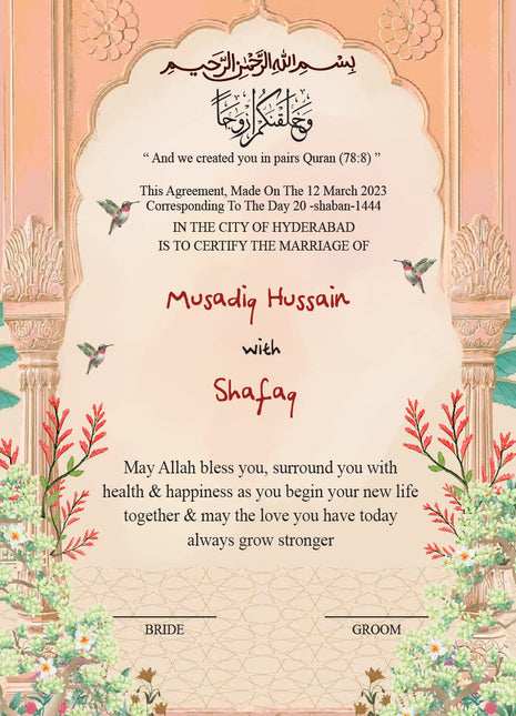 Nikkah Agreement Customized