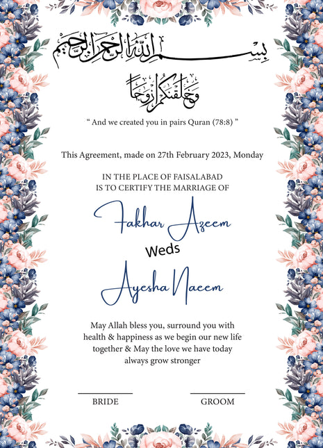 Nikkah Agreement Customized