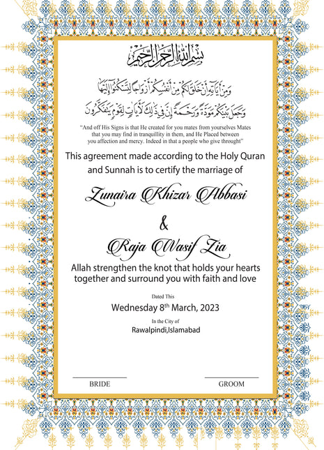 Nikkah Agreement Customized