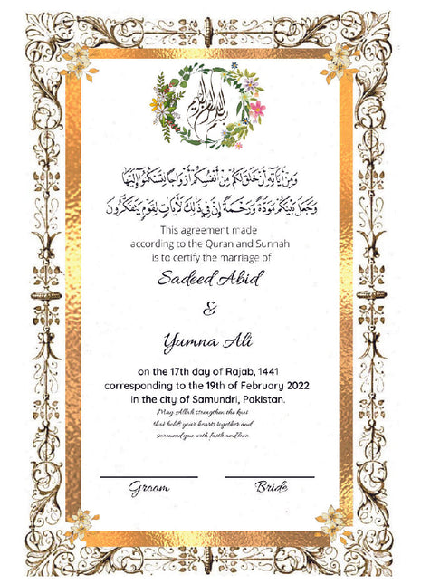 Nikkah Agreement Customized