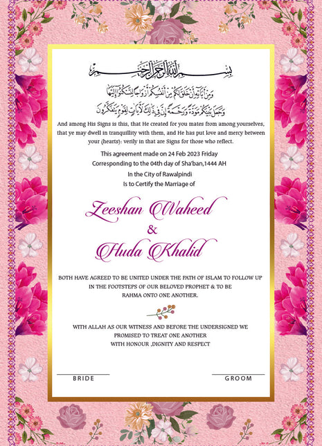 Nikkah Agreement Customized