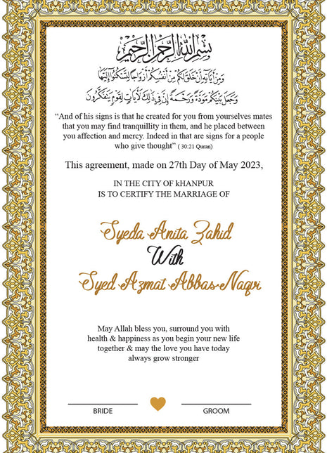 Nikkah Agreement Customized