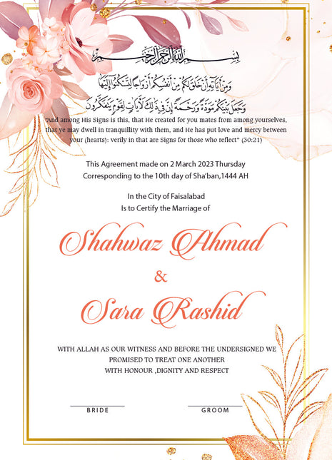 Nikkah Agreement Customized