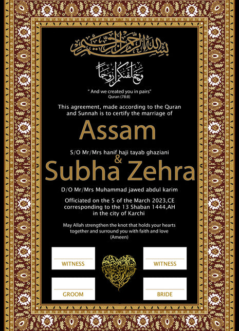 Nikkah Agreement Customized