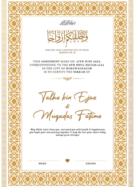 Nikkah Agreement Customized