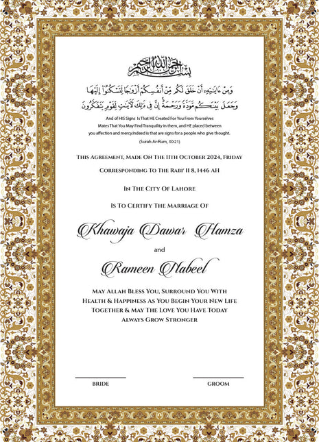 Nikkah Agreement Customized