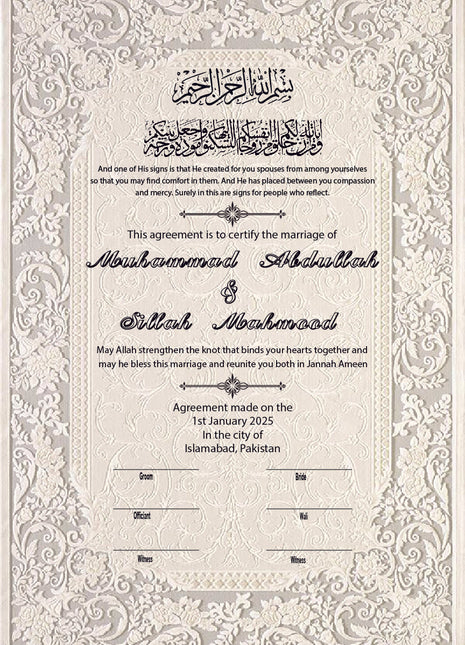 Nikkah Agreement Customized