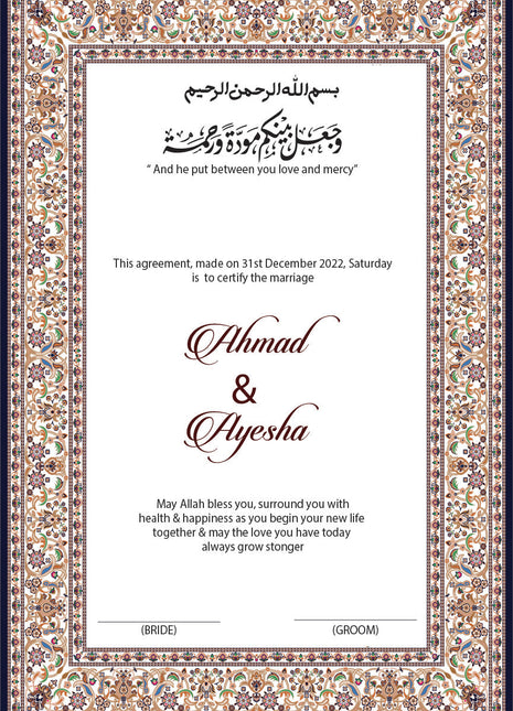 Nikkah Agreement Customized