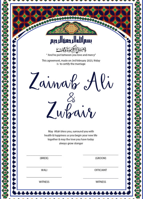 Nikkah Agreement Customized
