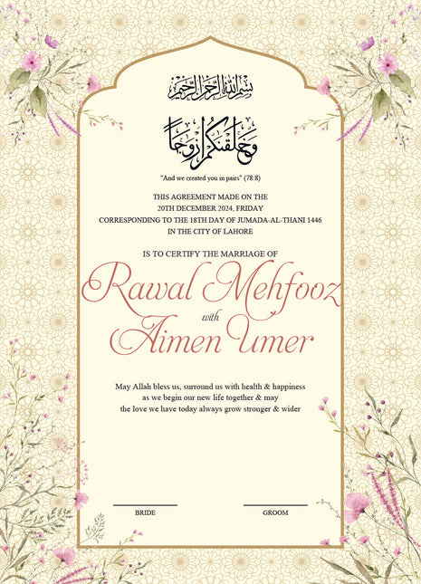 Nikkah Agreement Customized