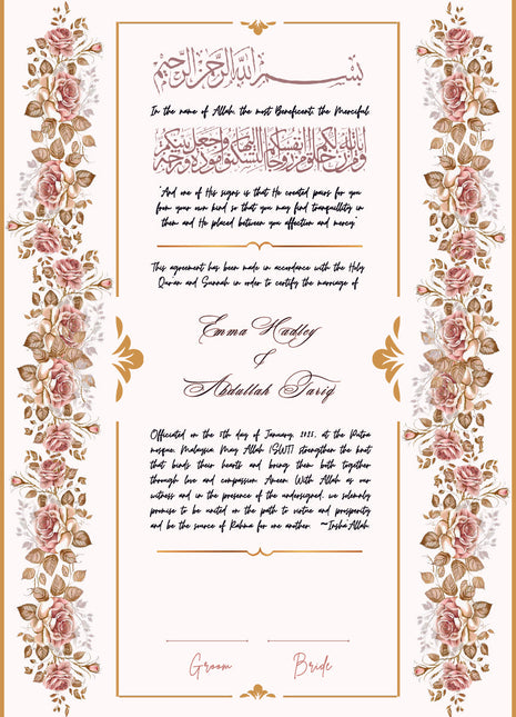 Nikkah Agreement Customized