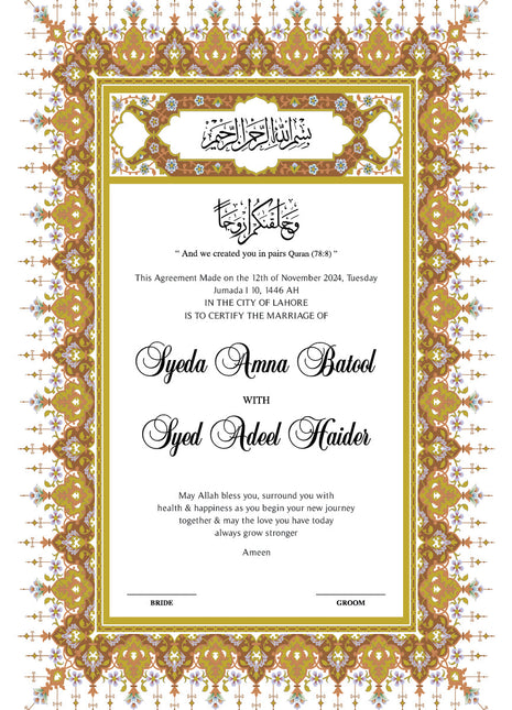 Nikkah Agreement Customized