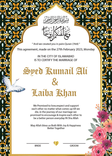 Nikkah Agreement Customized