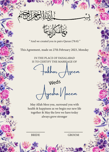 Nikkah Agreement Customized