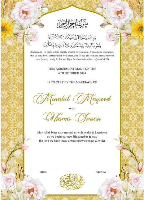 Nikkah Agreement Customized