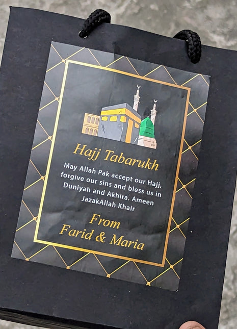 Hajj & Umrah Tabarruk Gift Set – Customized Bag, Kaba Box & Zamzam Bottle (Complete Package)