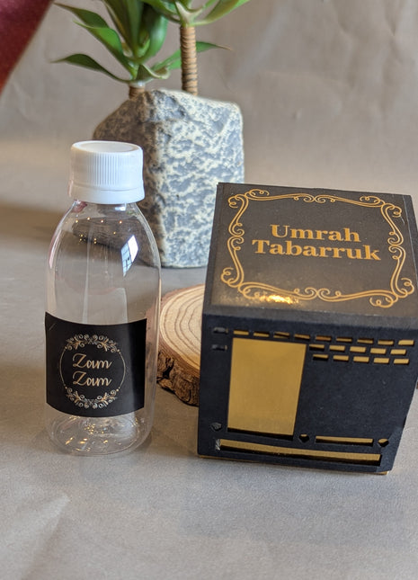 Hajj & Umrah Tabarruk Gift Set β Customized Bag, Kaba Box & Zamzam Bottle (Complete Package)