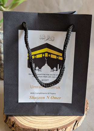 Hajj & Umrah Tabarruk Gift Set – Customized Bag, Kaba Box & Zamzam Bottle (Complete Package)