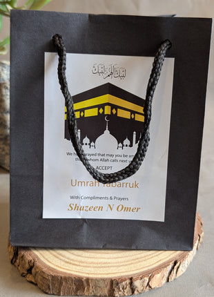 Hajj & Umrah Tabarruk Gift Set – Customized Bag, Kaba Box & Zamzam Bottle (Complete Package)