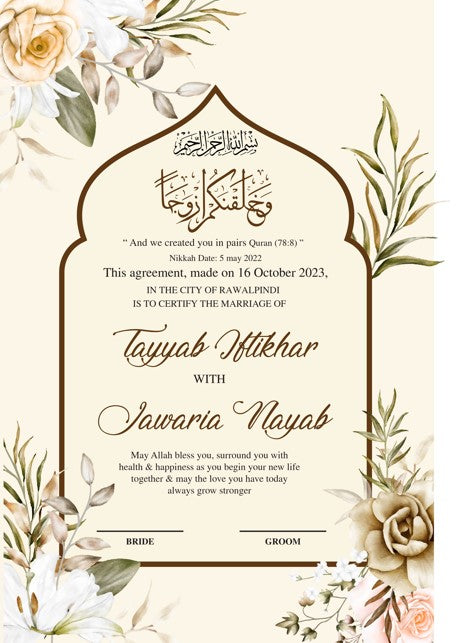Nikkah Agreement Customized
