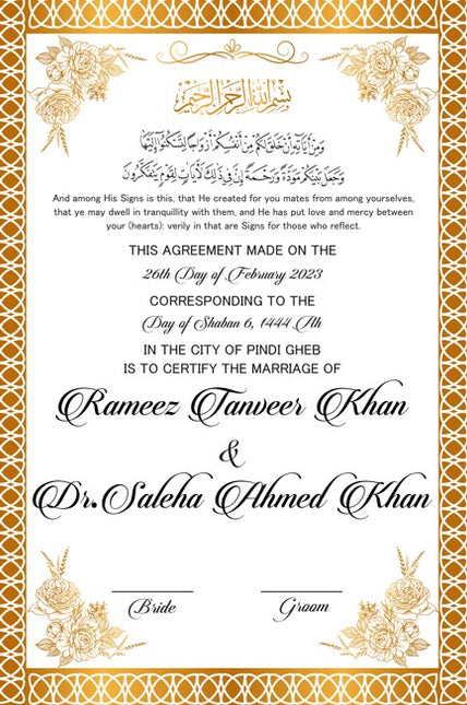 Nikkah Agreement Customized