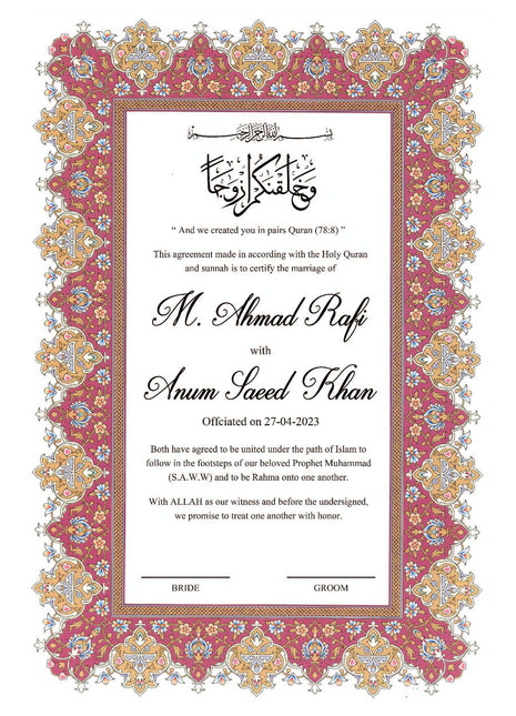 Nikkah Agreement Customized