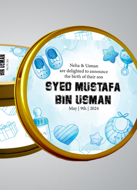 Premium Birth Announcement Tin Boxes – Custom Printed Baby Arrival Gifts & Methie Boxes in Pakistan
