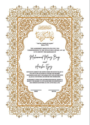 Nikkah Agreement Customized