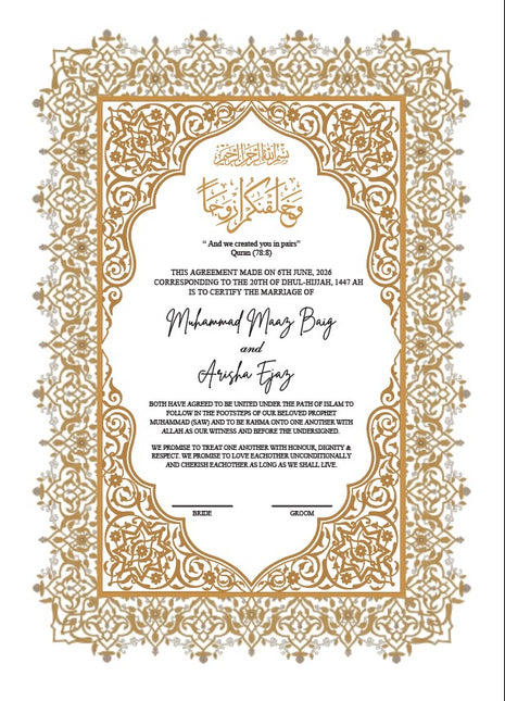 Nikkah Agreement Customized