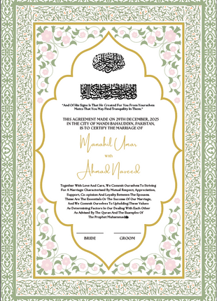 Nikkah Agreement Customized