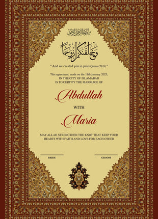 Nikkah Agreement Customized