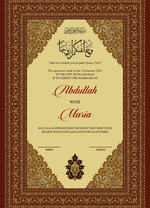 Nikkah Agreement Customized